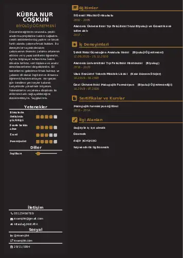 Biyoloji Öğretmeni CV Örnekleri cv indir